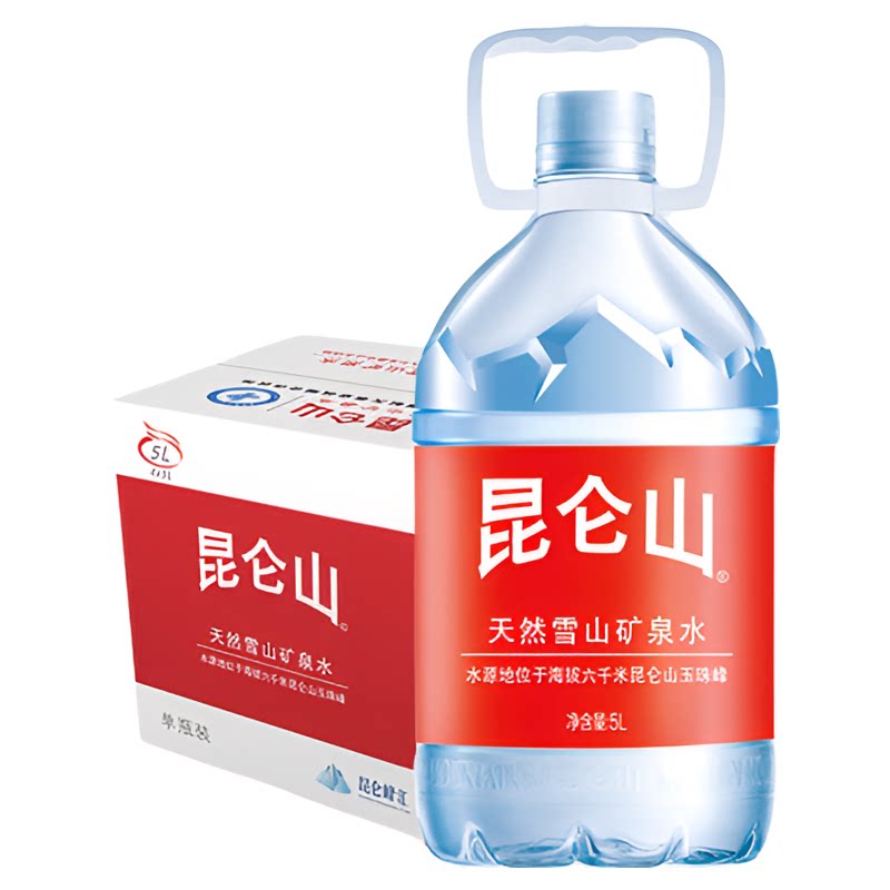 昆仑山矿泉水5L*4桶整箱多箱天然雪山弱碱性家庭泡茶囤货桶装水