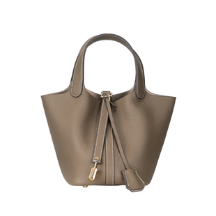 菜篮子TC皮头层牛皮荔枝纹真皮高级感手提包女小众设计感水桶包包