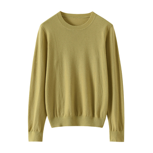 扬子纱精纺100%纯羊毛衫女圆领长袖宽松套头基础款百搭打底衫毛衣