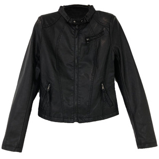 立领大码皮夹克正肩女士修身短款加绒小皮衣二棉外套女小个子软皮