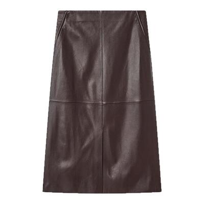 【酒红油蜡擦皮】Laurel劳芮新款十字韵律皮半裙LWL363X01300