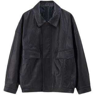 头层绵羊皮真皮皮衣女韩版宽松翻领休闲加棉外套皮夹克盖屁股显瘦