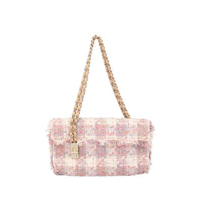 中古9新香奈儿MADEMOISELLE竖方扣彩粗花呢腋下二手奢侈品包包