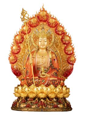 台湾手工地藏王菩萨火焰背光地藏佛像供奉纯铜手工珐琅彩贴金地藏