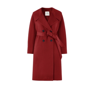 【100%绵羊毛】秋水伊人红色大衣女2025冬季新款西装领毛呢外套