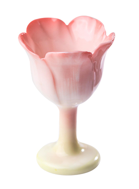 东方泥土釉下彩花高脚杯摆件