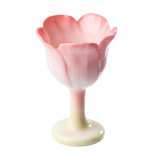 东方泥土陶瓷釉下彩花朵高脚杯酒杯摆件家用装饰绝美杯子礼物