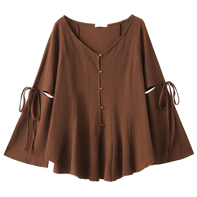 韩系气质通勤风镂空泡泡皱衬衫