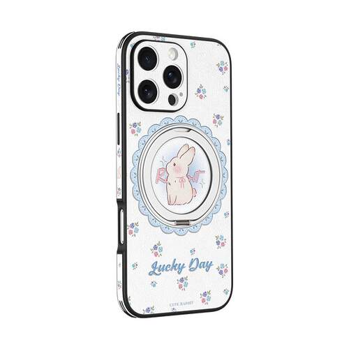 2026新款小清新碎花兔适用苹果16promax手机壳旋转支架iPhone15带挂绳磁吸14plus高级感全包13pro外壳ip女生