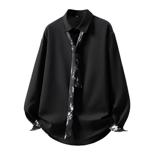 it:fivecm痞帅松弛感男士衬衣2026春季新款印花领带冰丝长袖衬衫