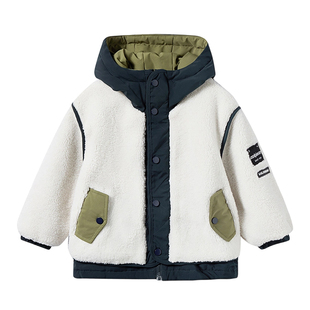 ask儿童羊羔毛棉衣2025年冬季新款男童保暖加厚羊羔绒棉服外套