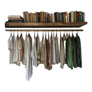 壁挂步入开放式衣柜实木复古原木色中古风衣帽间收纳柜子一字隔板