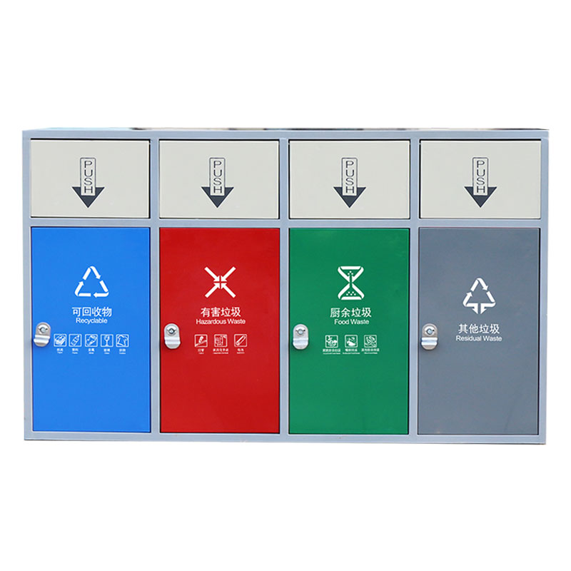 户外四分类垃圾桶连体带盖室外果皮箱学校大容量不锈钢分类垃圾箱