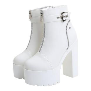 超高跟马丁女鞋厚底防水台短靴子14cm粗跟百搭女士走秀舞台演出鞋