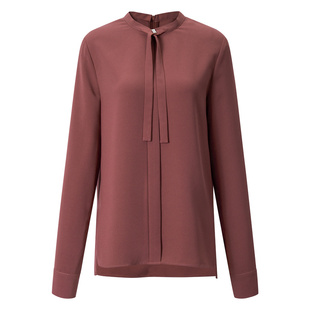 BCBG春夏气质优雅乱麻肌理感四叶草纽扣飘带领通勤外套女衬衫