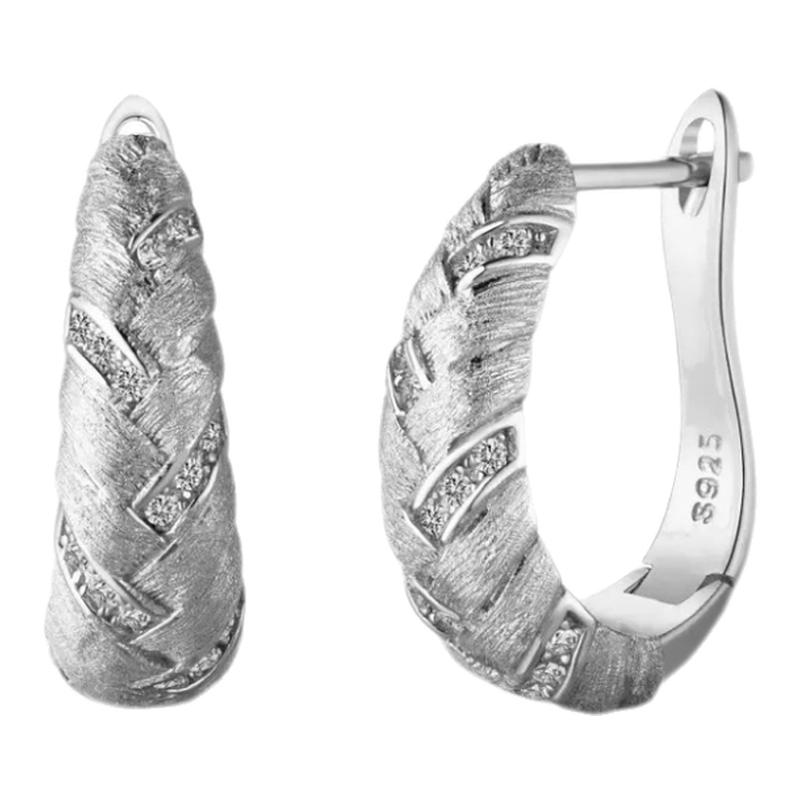 Nicole Jewelry拉丝麦穗编织纯银耳环女小众设计感轻奢气质秋冬款