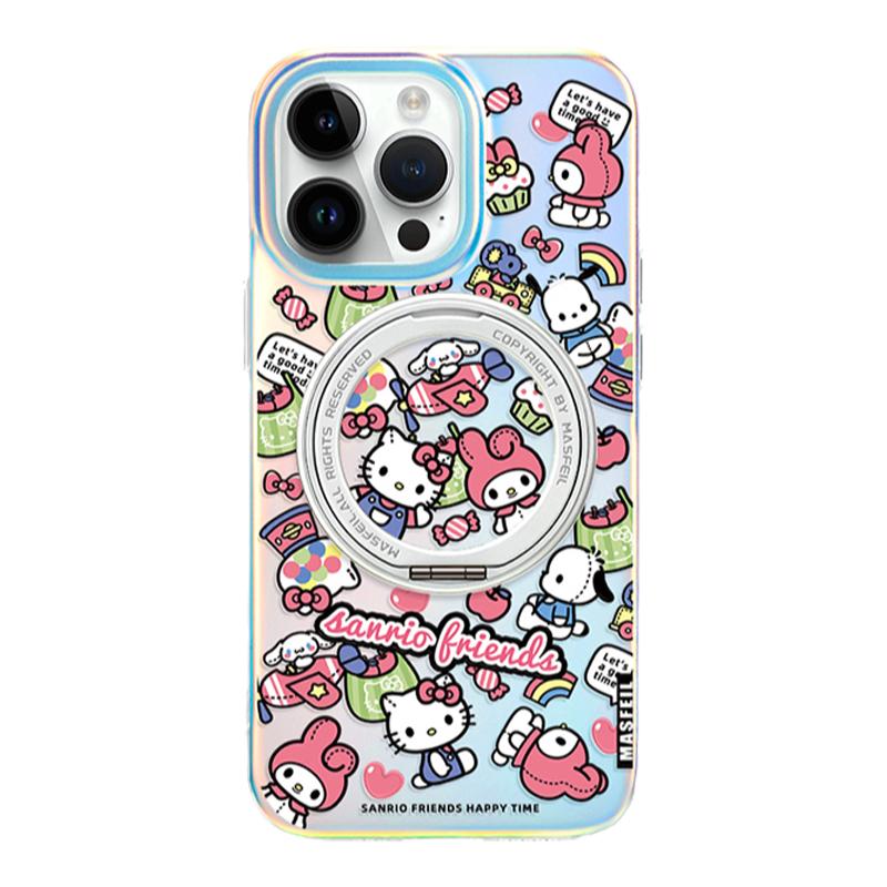 MASFEIL × 粉猫咪好朋友适用苹果17Promax手机壳新款Lo5磁吸带支架iPhone16Pro保护套15支点高级感13pm可爱