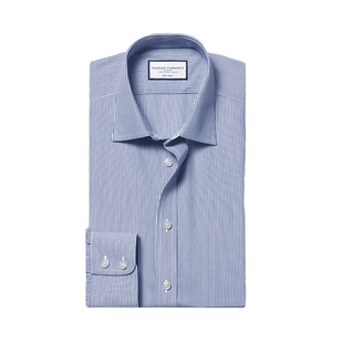 CHARLES TYRWHITT修身版型皇家蓝男士正装条纹免烫府绸衬衫