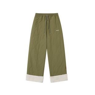 TGNS潮牌防水绗缝棉裤外穿冬季新款防寒保暖脚口仿羊羔毛拼接长裤