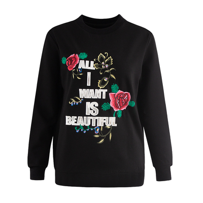 刺绣无帽宽松欧货圆领卫衣女