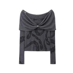 REVAN芮范一字领蛇形鳞片锁链状图案毛衫RM90601359