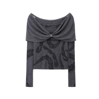 REVAN芮范一字领蛇形鳞片锁链状图案毛衫RM90601359