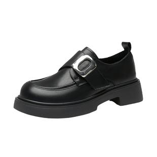 大东黑色厚底乐福鞋女2026新款春季女鞋百搭圆头宽头英伦风小皮鞋