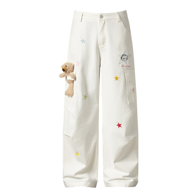 甜酷小熊显瘦高腰阔腿工装裤子