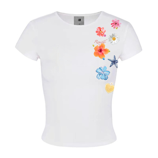 FDR官方店 花朵侧边印花短袖t恤男女夏季潮牌情侣装辣妹修身上衣