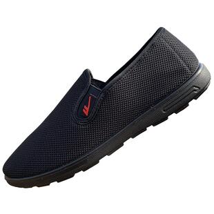 春夏季上海回力老人鞋男休闲超轻便防滑一脚蹬透气全黑老北京布鞋