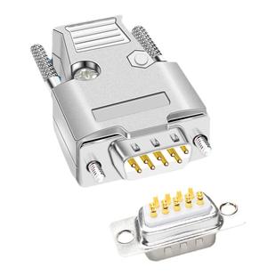 DB9焊线接插头金属外壳RS232/485串口公母头D-SUB9针接插件镀金针