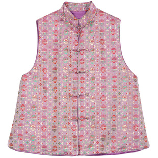 真丝蜀锦如意锁马甲新中式时尚改良立领复古唐装女夹棉马夹女上衣