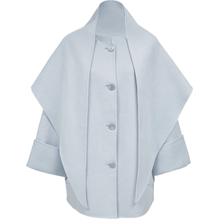 ONLY2025冬季新款温柔廓形绵羊毛中长款圆领双面呢披肩毛呢大衣女