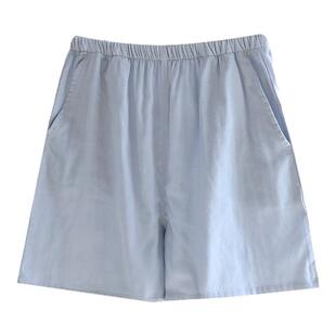 睡裤短裤女夏季薄款纯棉纱布简约休闲纯色全棉家居裤夏天宽松半裤
