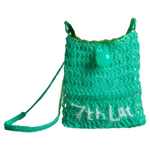 7THLAT纯手作尼龙绿斜挎包女尼龙线钩针双层小包包单肩手机包挂包