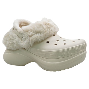 Crocs卡骆驰复古鲸鱼暖棉BAE厚底冬款加绒女鞋保暖毛毛拖鞋211753