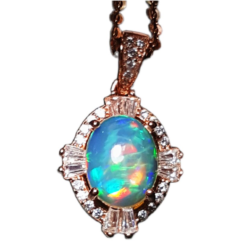 天然欧泊吊坠925银欧泊吊坠炫彩欧泊