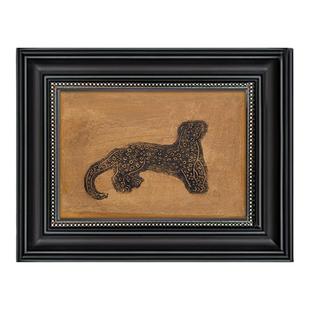 中古风常玉金钱豹客厅沙发背景墙法式装饰画入户玄关黑色边框挂画