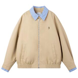 MUCMUKN【哈林顿新生】复古翻领夹克格子拼接外套巴恩风男女童春