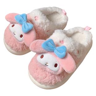 三丽鸥可爱美乐蒂儿童棉拖鞋冬季女童宝宝居家保暖防滑毛绒亲子鞋