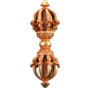 尼泊尔手工五股金刚杵现代家用金刚橛鎏金铜桌面摆件