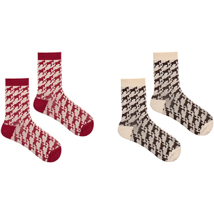 ubras红袜子马年复古千马纹纯棉新疆棉中筒本命年结婚26年新款2双