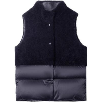 TOFOD冰岛小火炉 羊羔绒皮毛一体拼接保暖白鹅绒皮马甲外套女秋冬