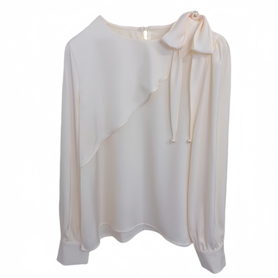 荷叶边圆领醋酸缎面雪纺衫女