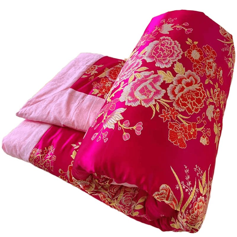 定制老式嫁妆大红龙凤锦缎被子