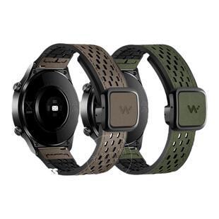 男款磁吸扣透气疯马纹真皮秋冬硅胶表带适用天梭DW浪琴卡西欧天王