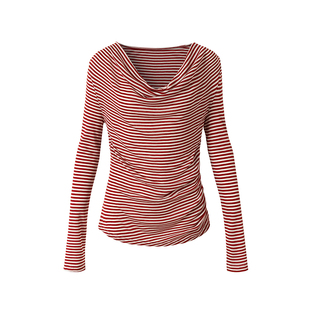 Covertitle 进口兰精天丝绵羊毛条纹荡领针织上衣