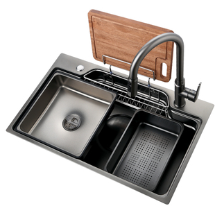 墨林厨房日式水槽大单槽加厚304不锈钢洗菜盆4mm纳米洗碗槽台中盆