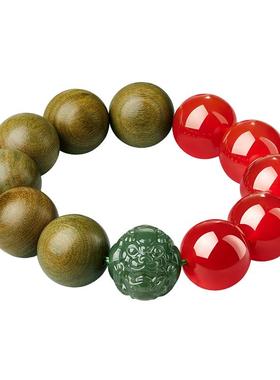 绿檀木手串和田玉生肖貔貅红玛瑙