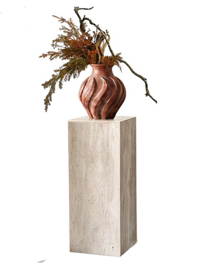 侘寂风花瓶洞石底座搭配装饰摆件